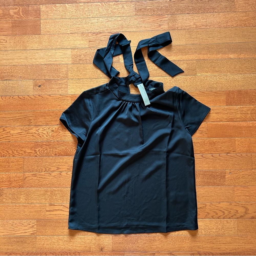 NWT J Crew Short Sleeve Tie Neck Top